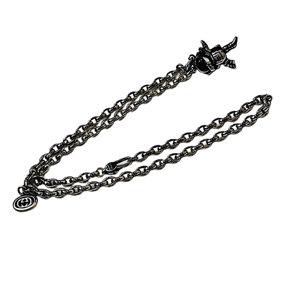 Authentic Gucci Sterling Silver Interlocking GG Chain Astronaut Pendant Necklace - Picture 2 of 11